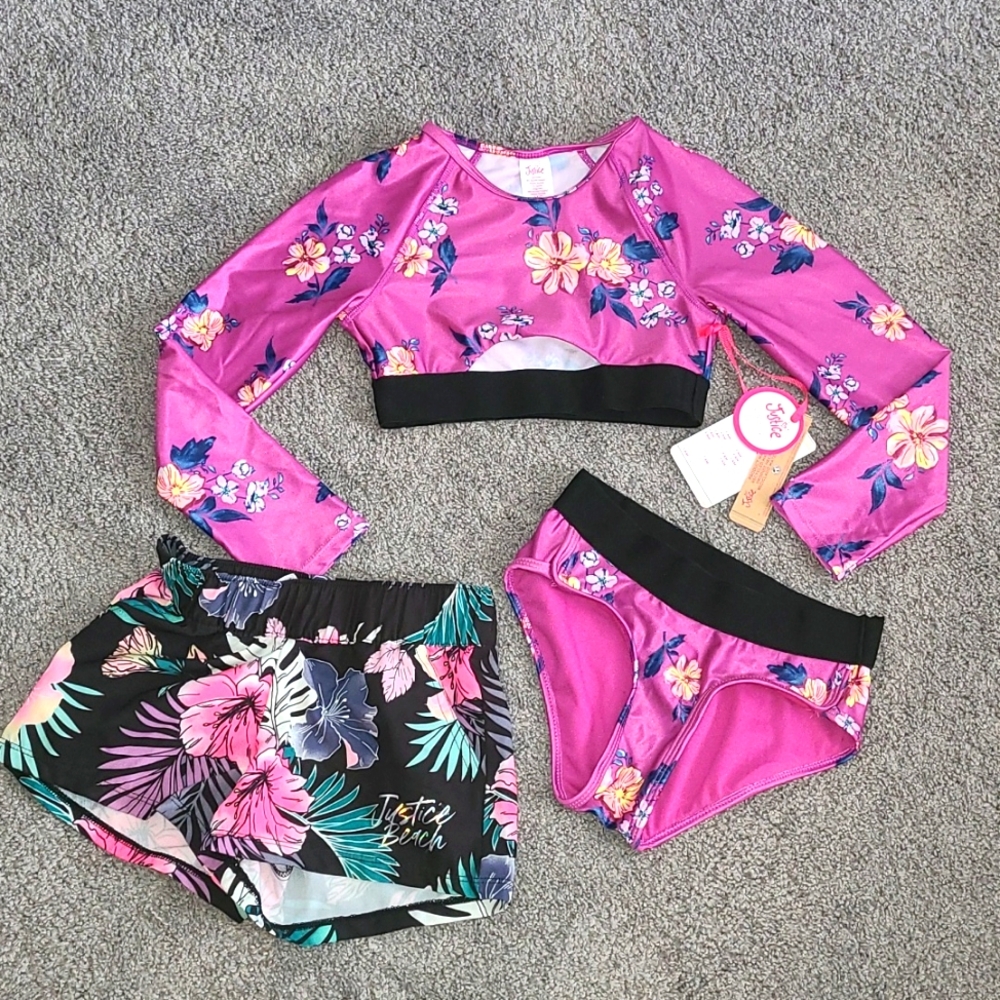 NWT Justice Swimsuit With Cover-up Shorts